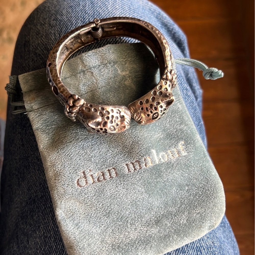 Dian Malouf Sterling Silver two heads Jaguar cuff.